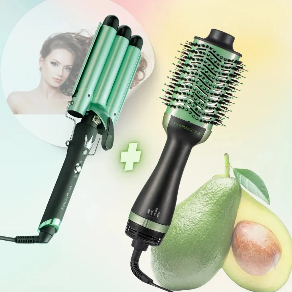 Combo Cepillo Aguacate + Rizadora 3 Tubos — El Dúo que Va a Transformar tu Cabello 🥑🌊