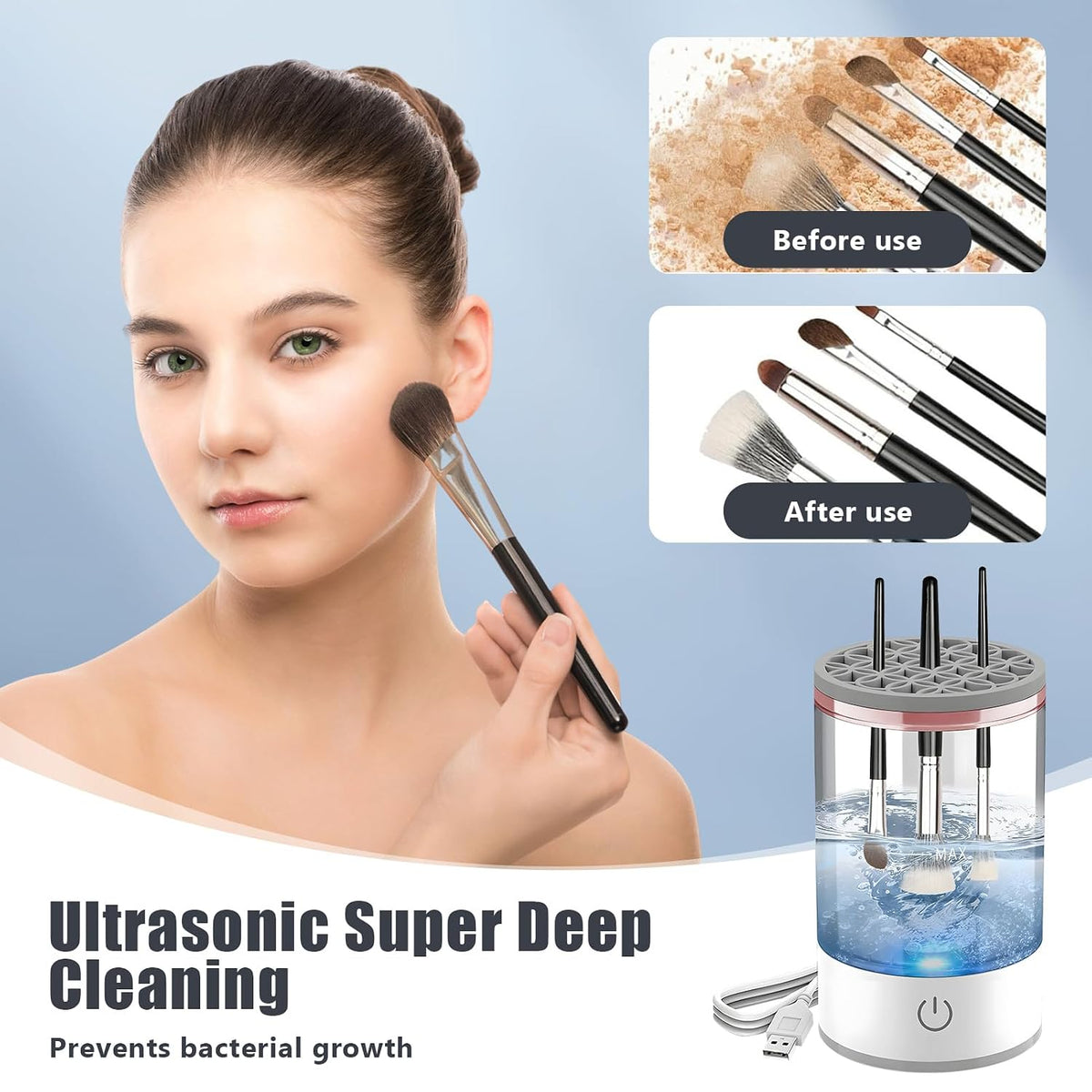 Limpiador Eléctrico de Brochas de Maquillaje | Limpieza Profunda en Segundos