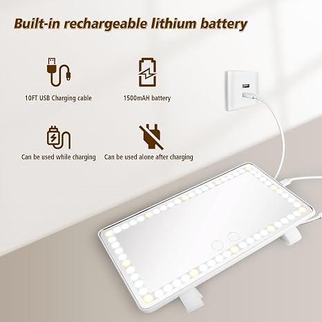 Espejo de Maquillaje LED para Auto — 3 Modos de Luz Táctil