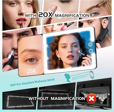 Espejo de Maquillaje LED para Auto — 3 Modos de Luz Táctil