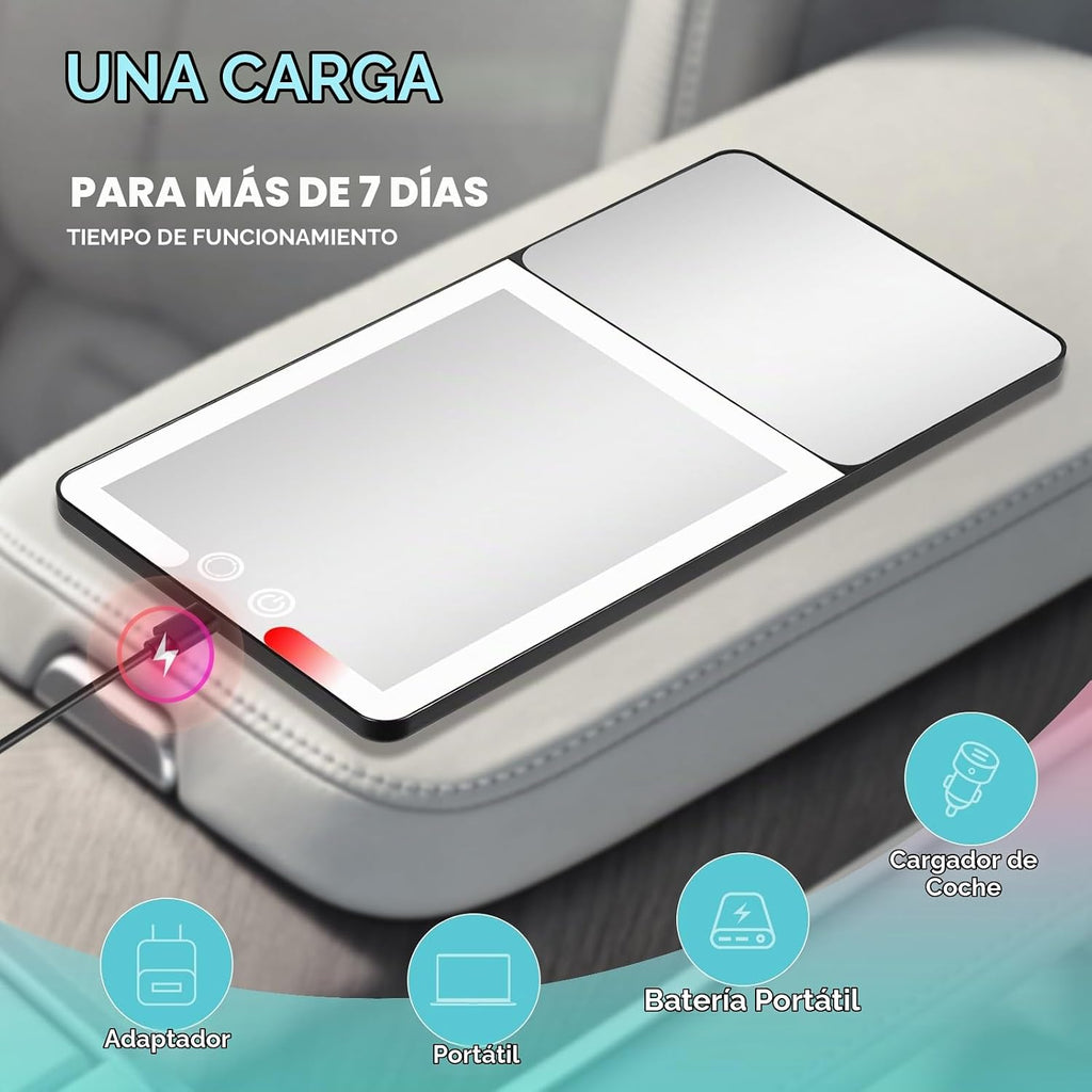 Espejo de Maquillaje LED para Auto — 3 Modos de Luz Táctil