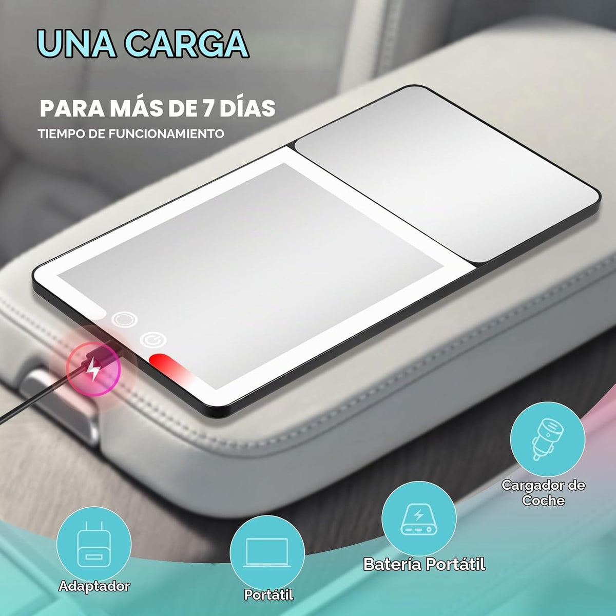 Espejo de Maquillaje LED para Auto — 3 Modos de Luz Táctil