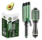 Combo Cepillo Aguacate + Rizadora 3 Tubos — El Dúo que Va a Transformar tu Cabello 🥑🌊